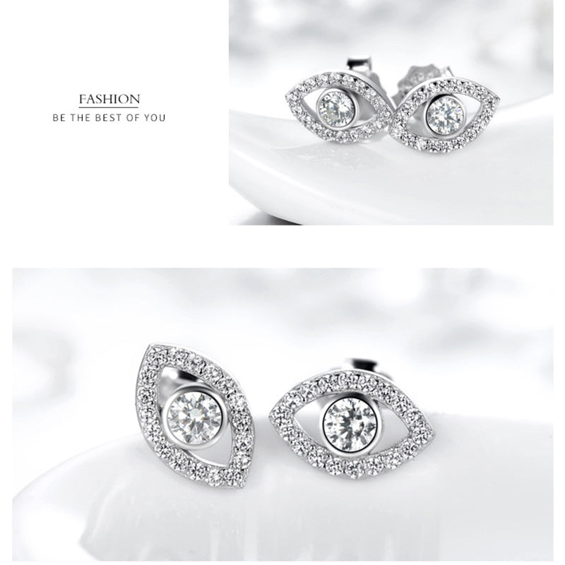 Wear FengShui 925 Sterling Silver Evil Eye Symbol Protection Stud Earrings