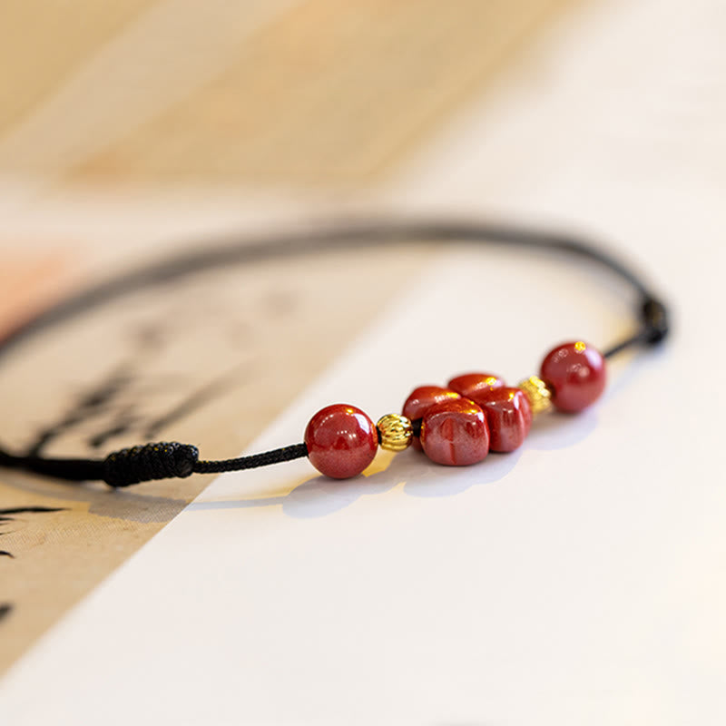 Wear FengShui Four Leaf Clover Cinnabar Blessing Calm String Bracelet Anklet