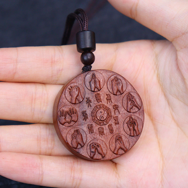 Wear FengShui Lightning Struck Jujube Wood Yin Yang Bagua Mountain Ghosts Spend Money Protection Necklace Pendant