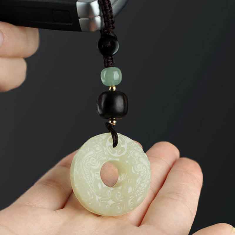 Wear FengShui PiXiu Jade Peace Buckle Abundance Wealth Key Chain