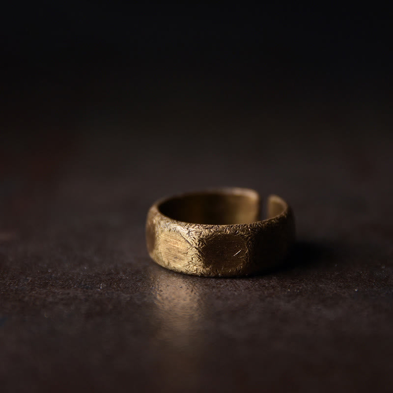 Wear FengShui Tibetan Simple Design Copper Brass Frosted Wealth Ring