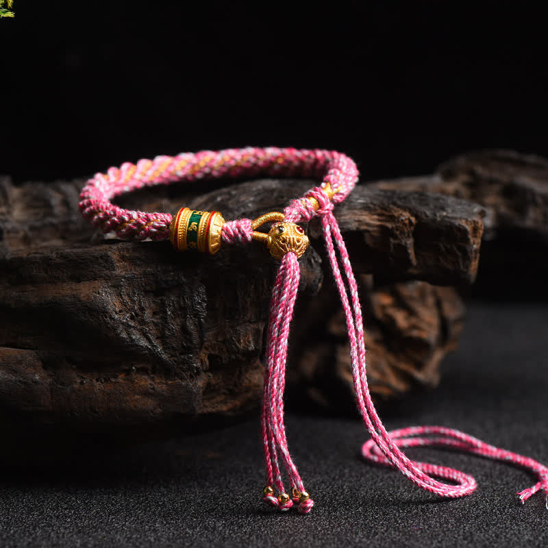 Wear FengShui Tibetan Handmade Luck Prayer Wheel Bead Charm Weave Colorful String Bracelet