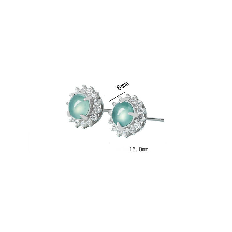 Wear FengShui 925 Sterling Silver Round Jade Luck Abundance Stud Earrings