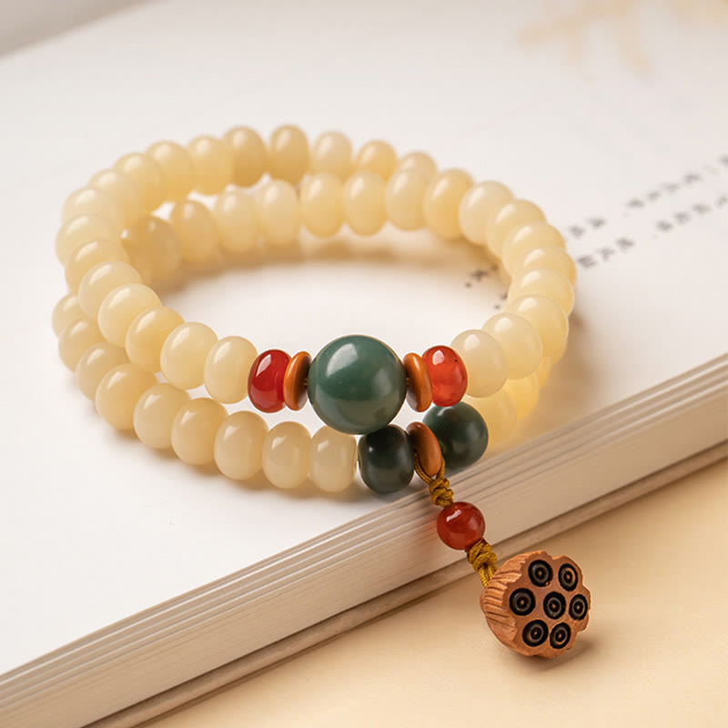 Wear FengShui Bodhi Seed Lotus Pod Charm Peace Double Wrap Bracelet