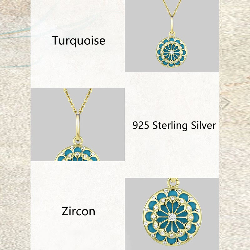 Wear FengShui 925 Sterling Silver Round Turquoise Zircon Protection Strength Necklace Pendant