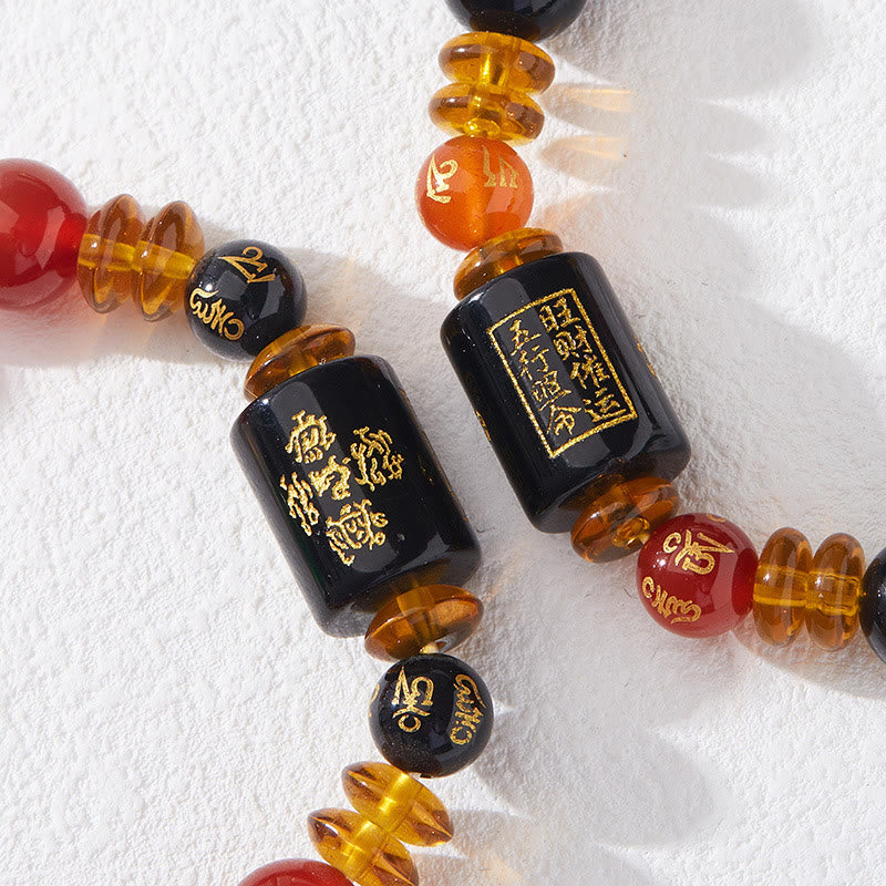Wear FengShui Five Elements Black Onyx Red Agate Wisdom Wealth Bracelet
