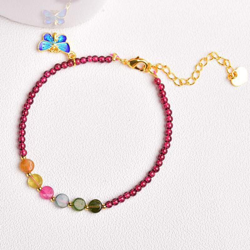 Wear FengShui Garnet Tourmaline Butterfly Protection Bracelet Anklet