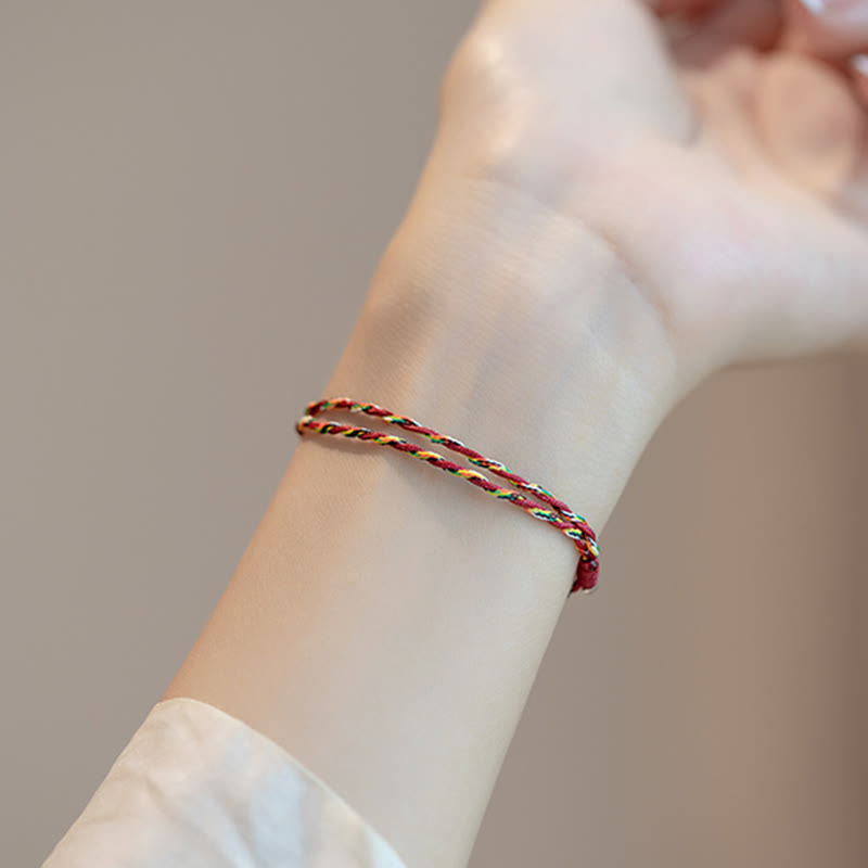 Wear FengShui 925 Sterling Silver Luck Koi Fish Braided Colorful String Bracelet Anklet