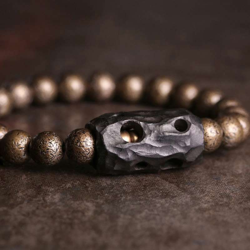 Wear FengShui Tibet Ebony Wood Copper Peace Balance Beaded Bracelet