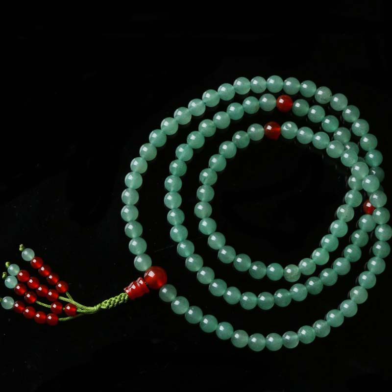 Wear FengShui 108 Beads Green Aventurine Red Agate Luck Mala Bracelet