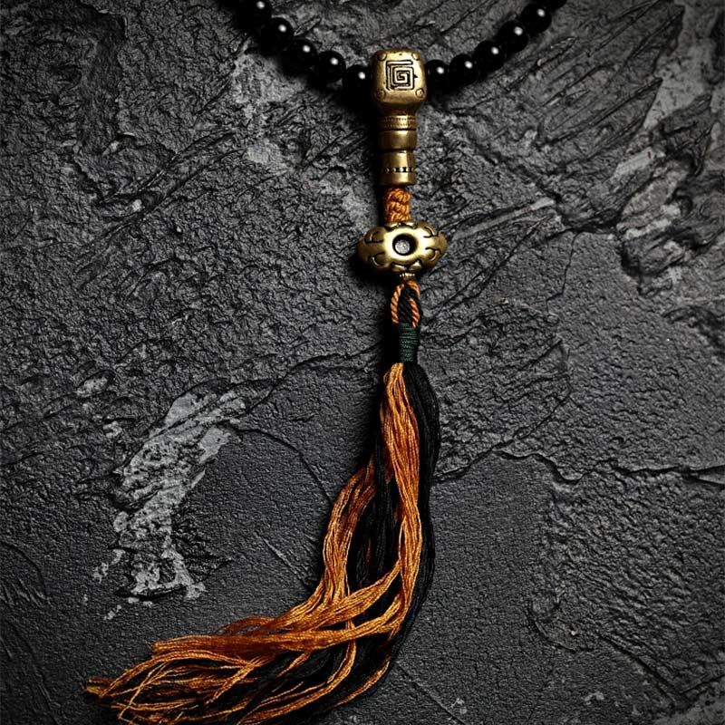 Wear FengShui Tibetan 108 Mala Beads Black Onyx Tiger Eye Beads Nine Palaces Bagua Protection Bracelet