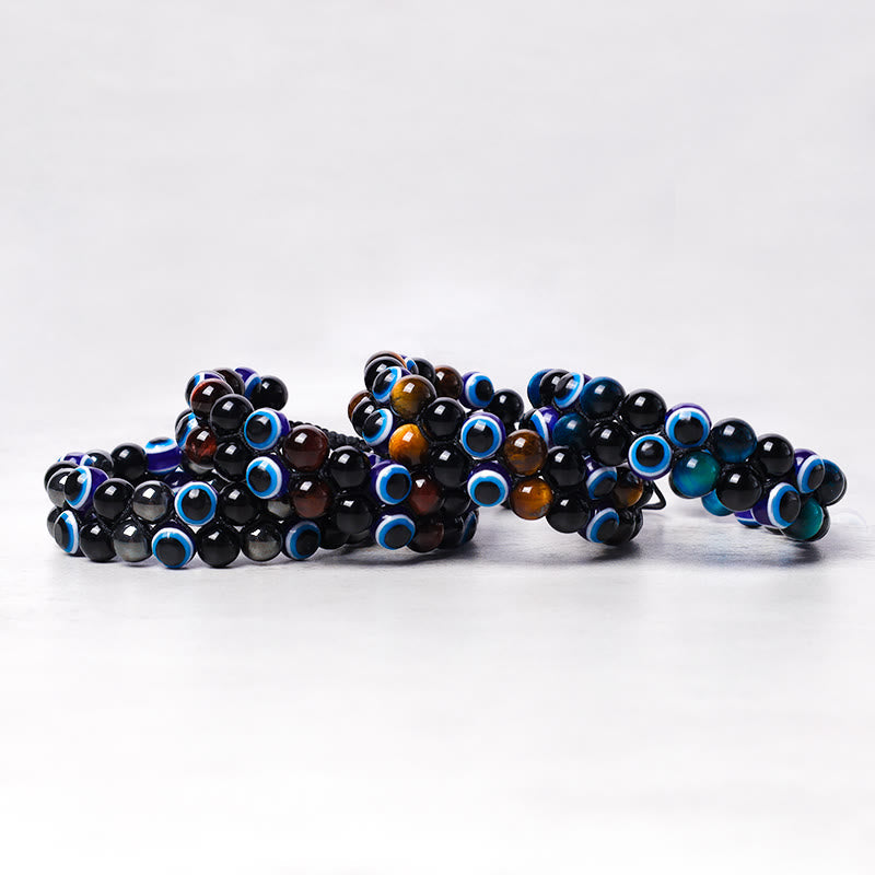 Wear FengShui Evil Eye Hematite Tiger Eye Protection Beaded Bracelet
