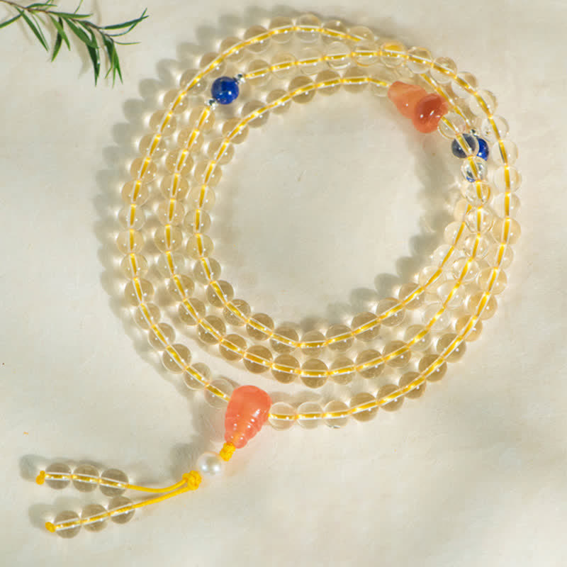 Wear FengShui 108 Mala Beads 925 Sterling Silver Natural Citrine Red Agate White Jade Prosperity Charm Bracelet