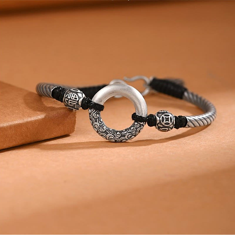 Wear FengShui 999 Sterling Silver Fu Character Peace Buckle Copper Coin Auspicious Clouds Fortune Bracelet
