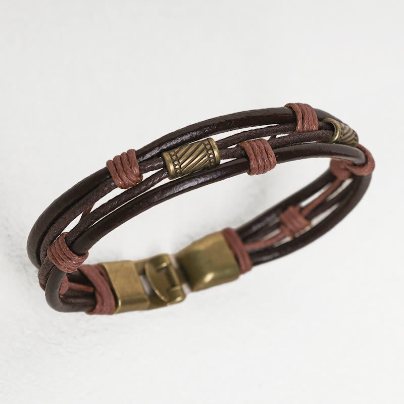 Wear FengShui Vintage Leather Wrist Band Brown Rope Layered Bracelet Bangle
