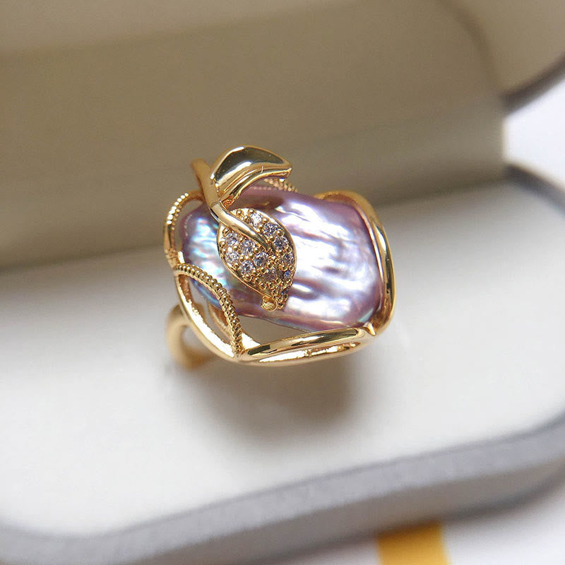 Wear FengShui Pearl Copper Plated Gold Flower Happiness Wealth Ring