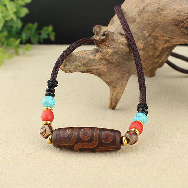 Wear FengShui Tibetan Nine-Eye Dzi Bead Three-eyed Dzi Bead Protection String Necklaces Pendant