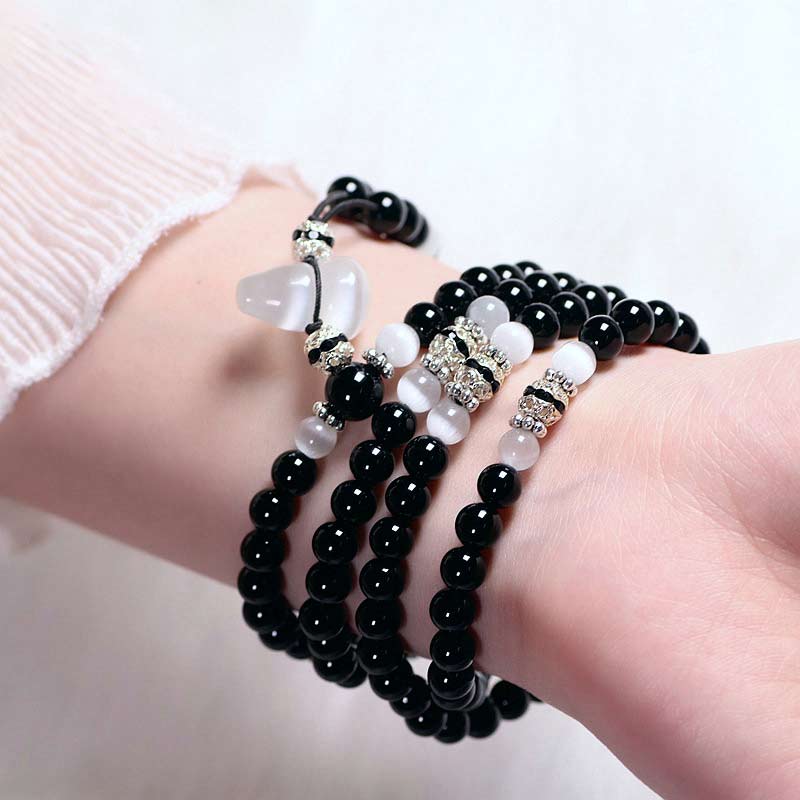 Wear FengShui Black Onyx White Crystal Bead Meditation Bracelet