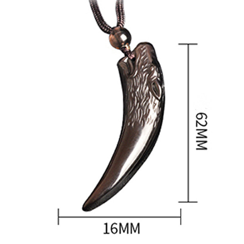 Wear FengShui Natural Black Obsidian Ice Obsidian Rainbow Obsidian Wolf Tooth Pattern Strength Necklace Pendant