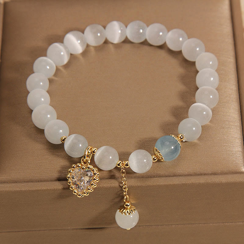 Wear FengShui Cat's Eye Crystal Heart Zircon Charm Peace Love Bracelet