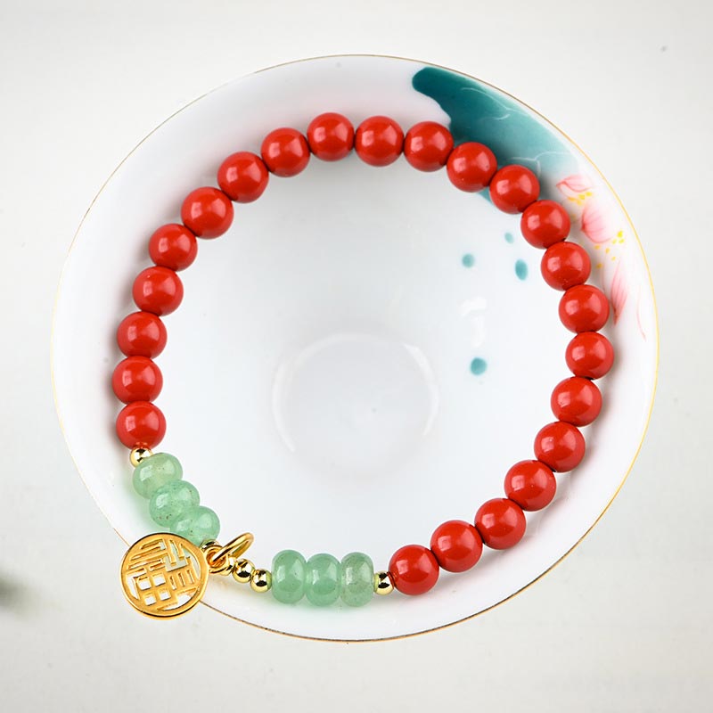 Wear FengShui Tibetan Cinnabar Green Aventurine Luck Bracelet Necklace