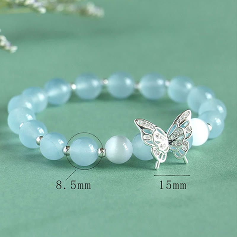 Wear FengShui Blue Chalcedony Pink Crystal Purple Chalcedony Butterfly Energy Bracelet