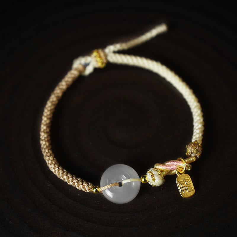 Wear FengShui Handmade White Agate Peace Buckle Luck Happiness Protection Weave String Bracelet