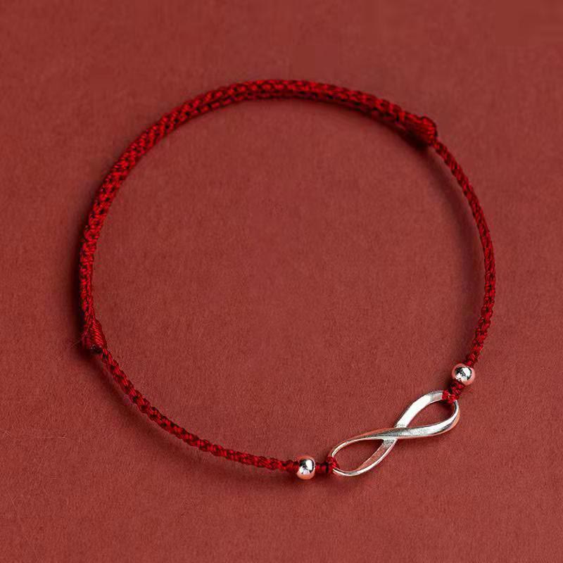 Wear FengShui 925 Sterling Silver Endless Knot Protection Luck Red String Bracelet Anklet