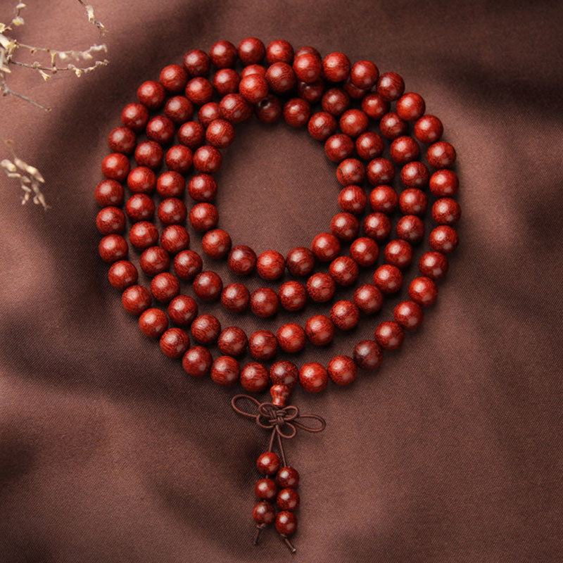 Wear FengShui Tibetan Small Leaf Red Sandalwood 108 Beads Mala Meditation Bracelet