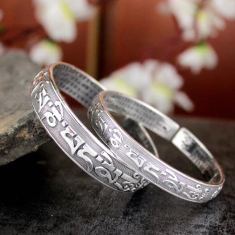 Wear FengShui Tibetan Sanskrit White Copper Meditation Prayer Bracelet Bangle