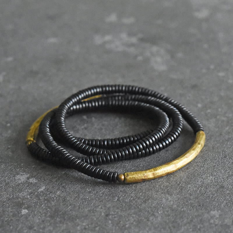 Wear FengShui Ebony Wood Brass Copper Balance Multilayered Bracelet