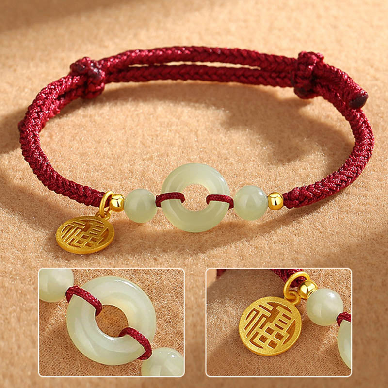 Wear FengShui 925 Sterling Silver Hetian Jade Peace Buckle Fu Character Charm Abundance Bracelet