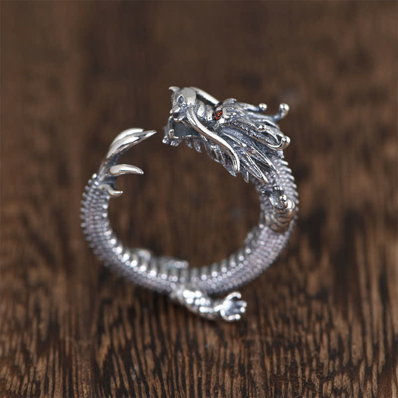 Wear FengShui 925 Sterling Silver Dragon Luck Protection Ring