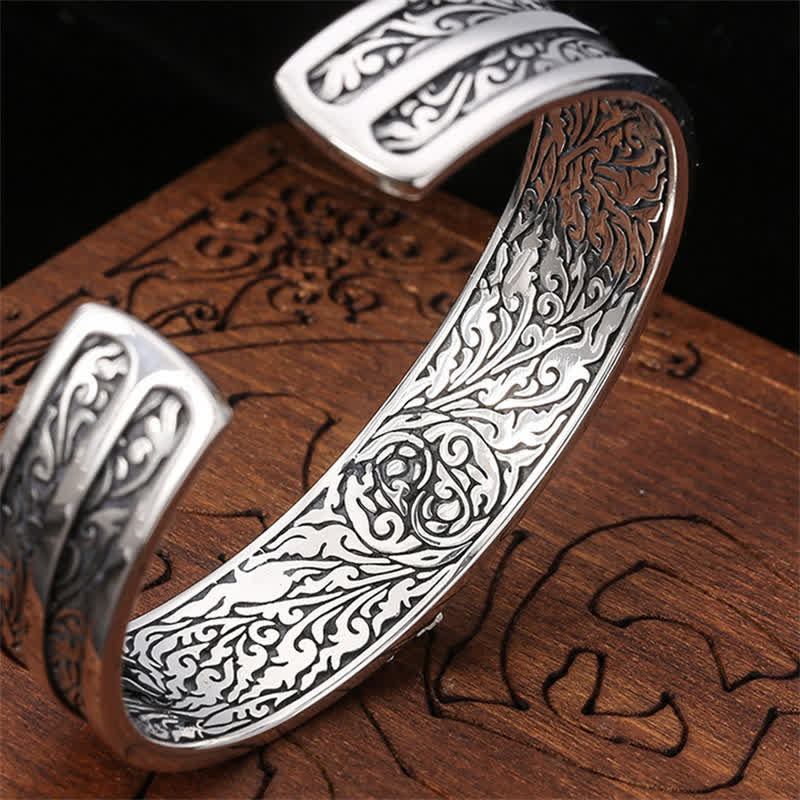 Wear FengShui 925 Sterling Silver Vajra Dorje Engraved Spiritual Power Bracelet Bangle