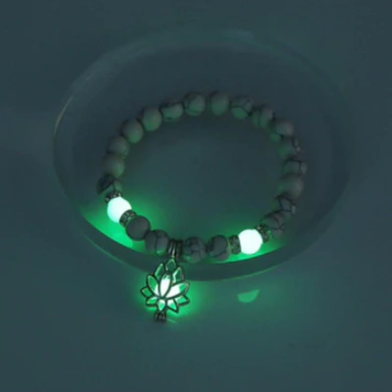 Wear FengShui Tibetan Turquoise Glowstone Luminous Bead Lotus Protection Bracelet