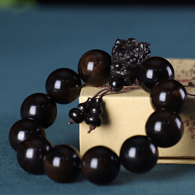 Wear FengShui Rosewood Green Sandalwood Small Leaf Red Sandalwood Dragon Carved Protection Bracelet