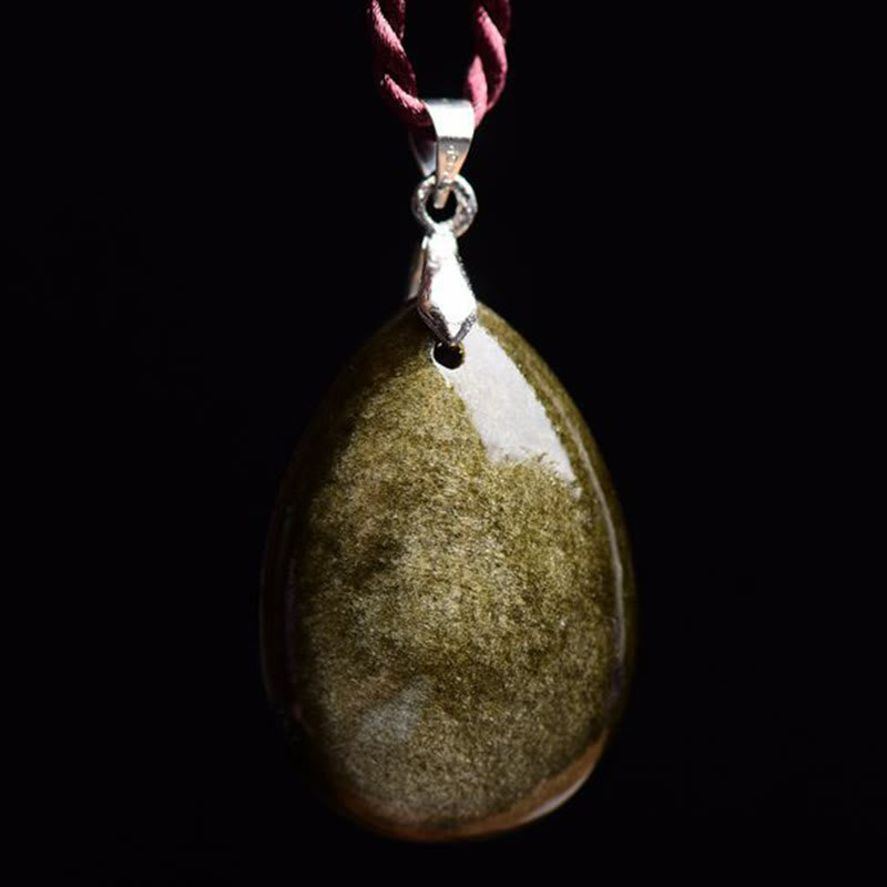 Wear FengShui Gold Sheen Obsidian Black Obsidian Rainbow Obsidian Wealth Water Drop Necklace Pendant