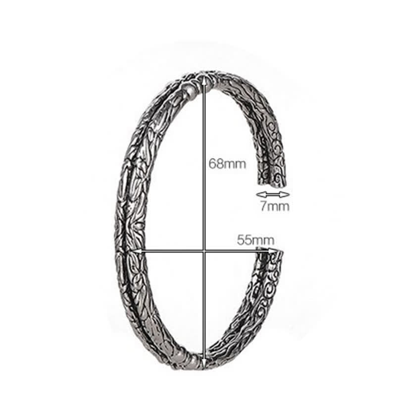 Wear FengShui Flower Dragon Pattern Engraved Balance Cuff Bracelet Bangle