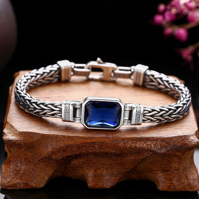 Wear FengShui Retro Blue Acrylic Dragon Keel Braided Design Healing Wealth Buckle Bracelet
