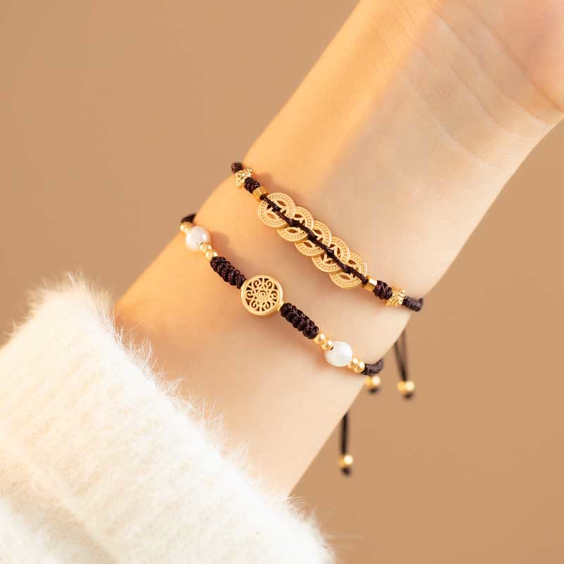 Wear FengShui Copper Coin Fortune Tree Luck Strength Braided Bracelet
