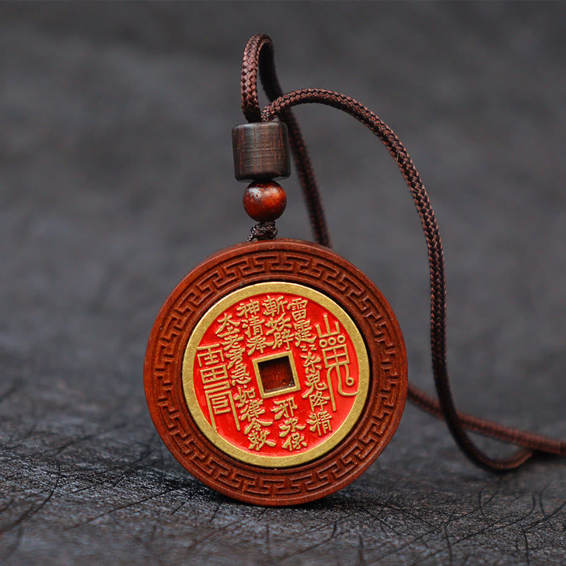 Wear FengShui Lightning Struck Jujube Wood Yin Yang Bagua Mountain Ghosts Spend Money Protection Necklace Pendant