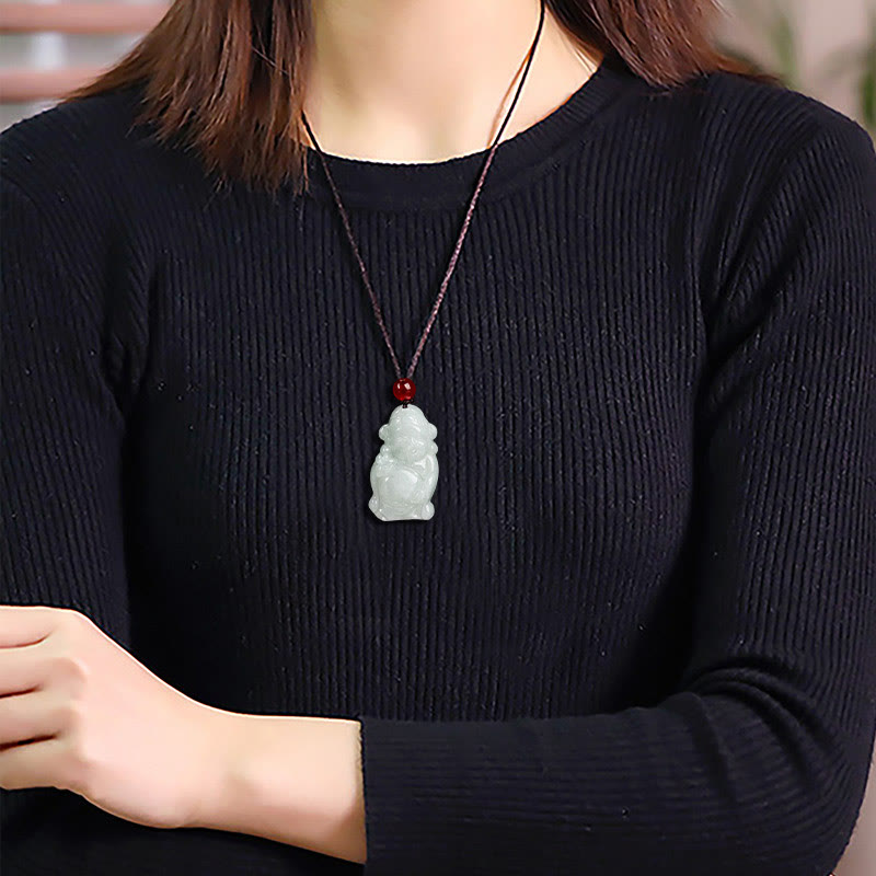 Wear FengShui Natural Jade Chinese God of Wealth Caishen Ingot Luck Necklace Pendant