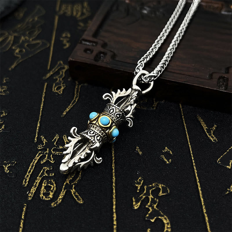 Wear FengShui Tibet Vajra Dorje Pattern Copper Luck Wealth Metal Necklace Pendant