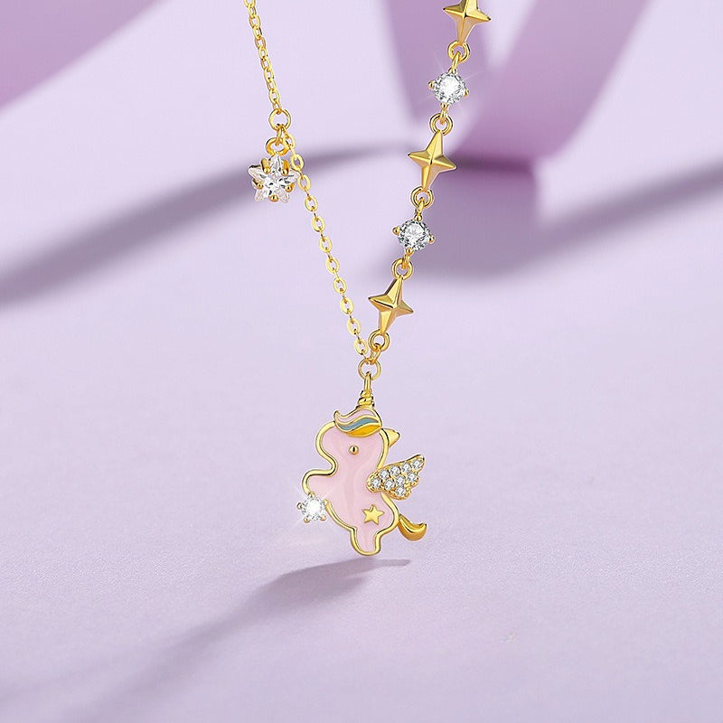 S925 Rainbow Unicorn Jewelry Collection – Necklace, Bracelet, and Earrings Set
