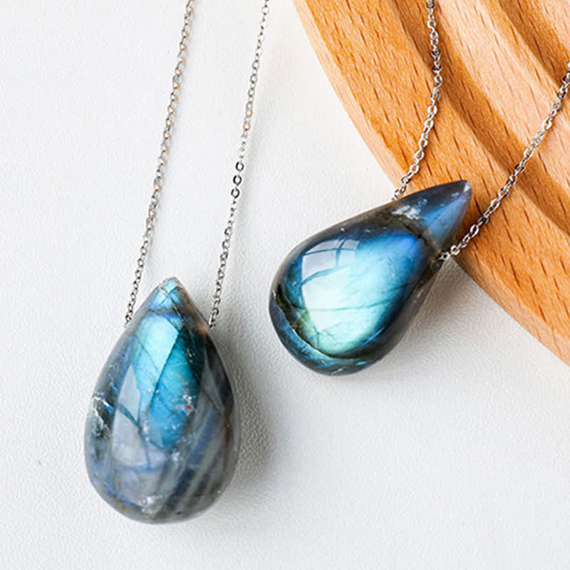 Wear FengShui Labradorite Water Drop Support Healing Necklace Pendant