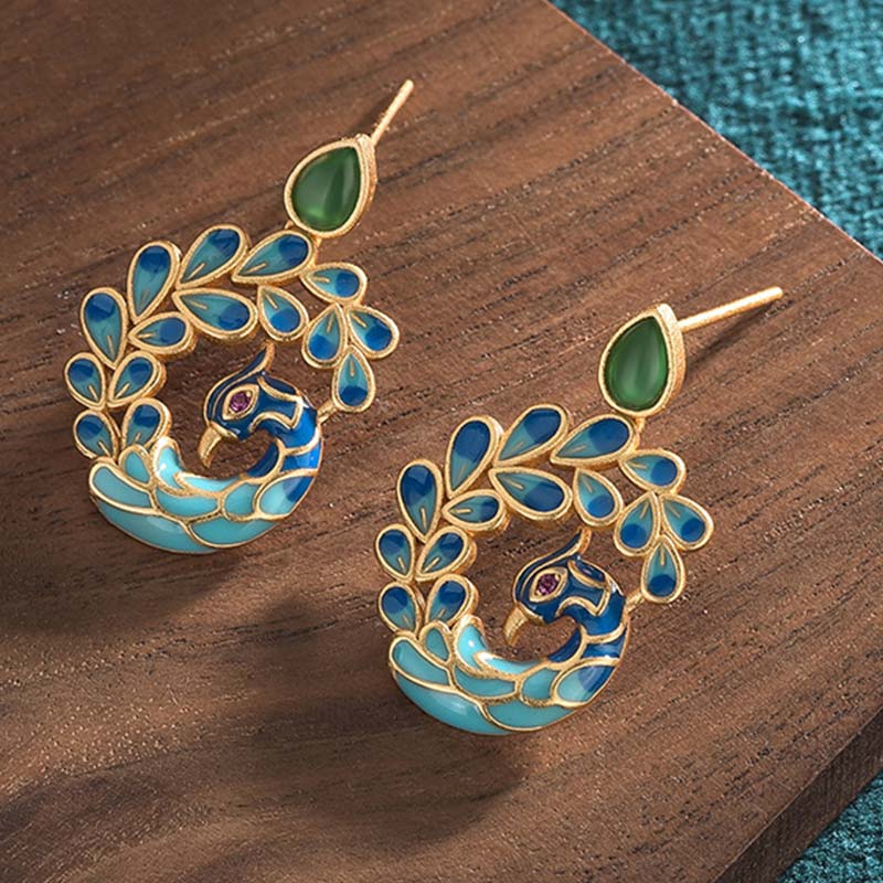 Wear FengShui Natural White Peacock Green Agate Fortune Earrings
