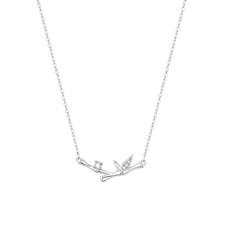 Wear FengShui Bamboo Leaf Design Copper Zircon Wealth Necklace Pendant