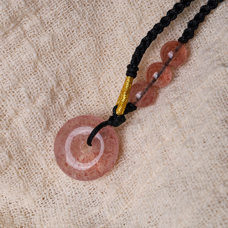 Wear FengShui Strawberry Quartz Chalcedony Peace Buckle Healing Necklace Pendant