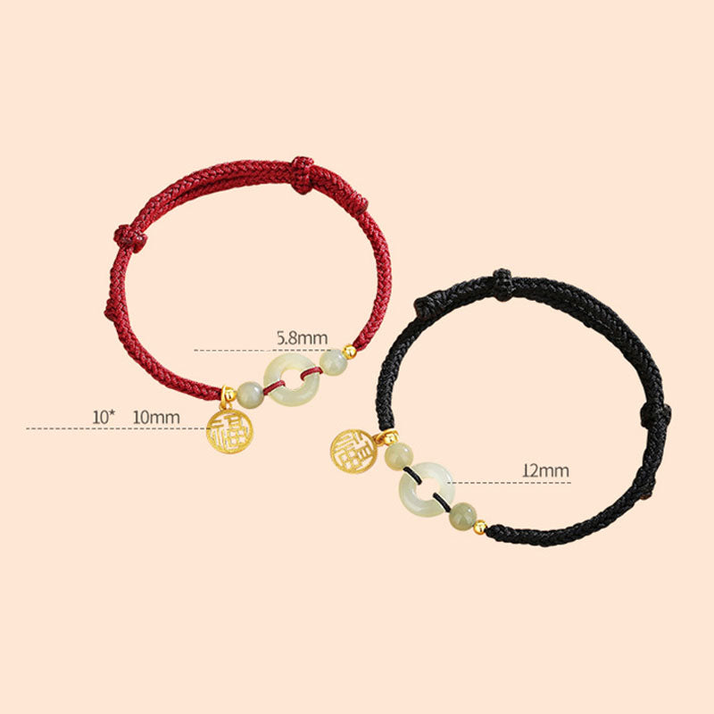 Wear FengShui 925 Sterling Silver Hetian Jade Peace Buckle Fu Character Charm Abundance Bracelet