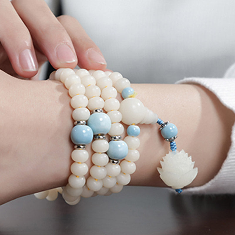 Wear FengShui Bodhi Seed Bead Lotus Blessing Charm Bracelet